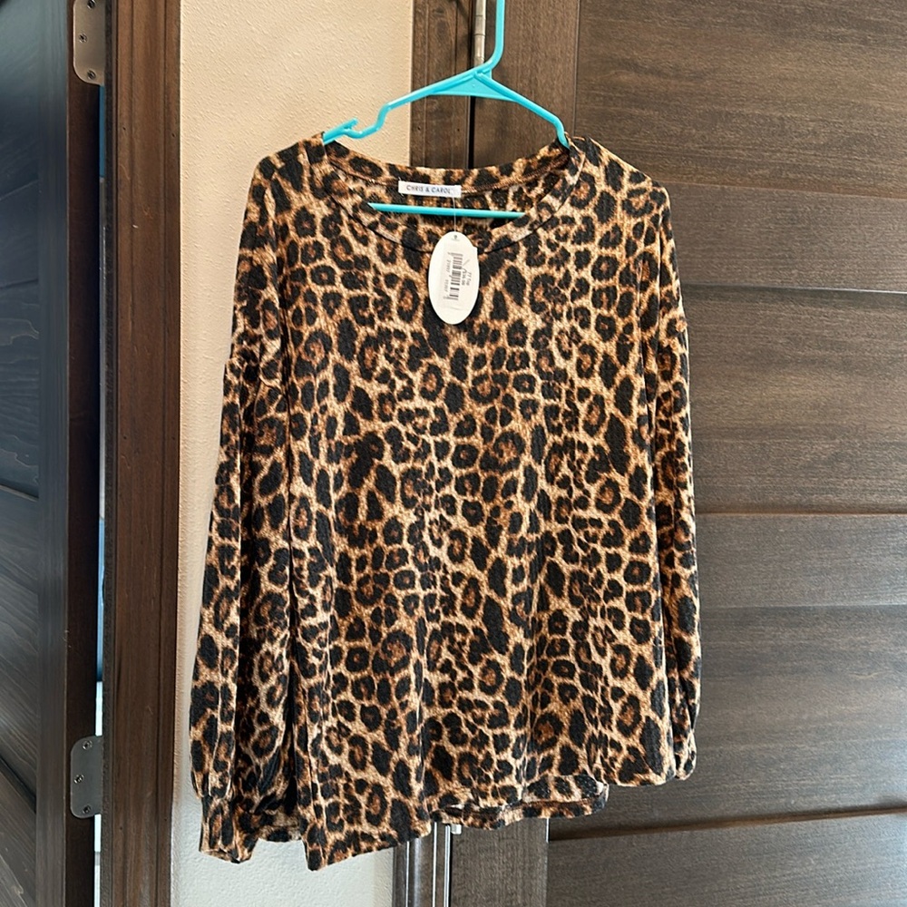 NWT Large Waffle Knit Cheetah Print Top